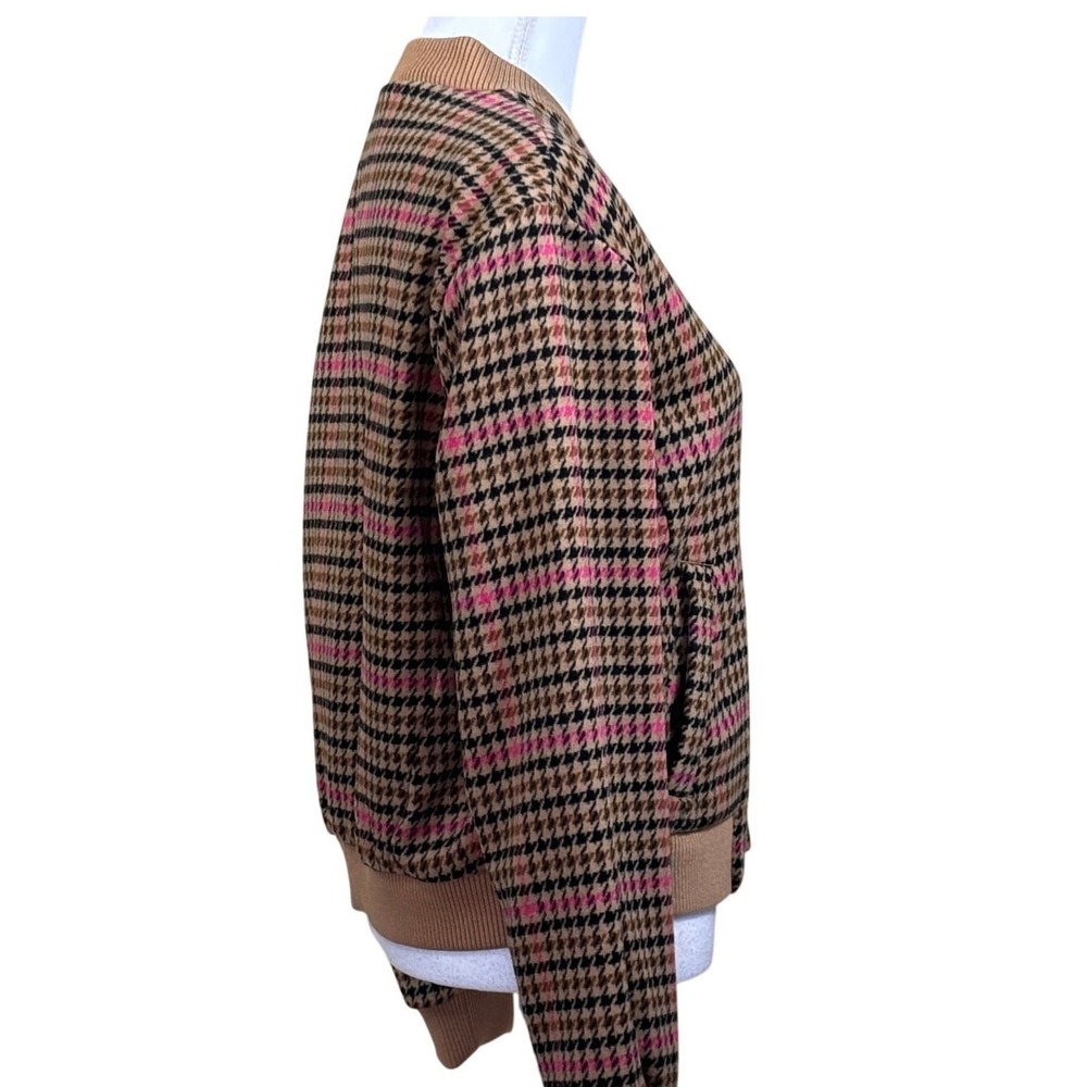 Loft Houndstooth Full Zip Bomber Jacket Brown Medium NWT Preppy Heritage Fall - Picture 2 of 8